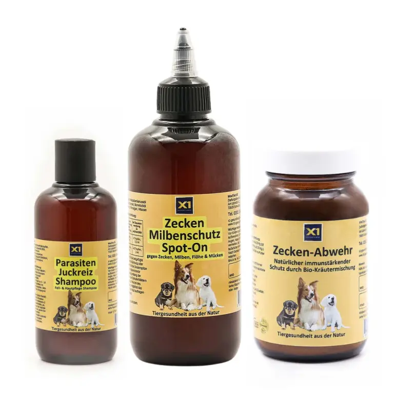 Bundle Hund - Zecken Spot-On 250ml, Zeckenabwehr Pulver 60g, Shampoo Parasiten 100ml