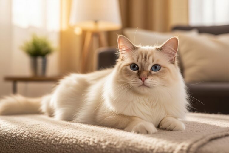 Katze liegt entspannt auf der Couch